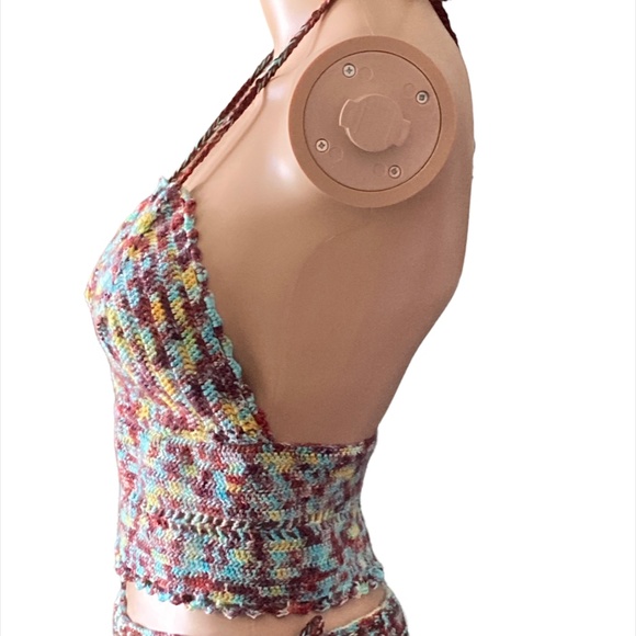 OOAK Tie Dye Crochet Crop Top Handmade Adjustable One Size fits S-L - Picture 6 of 16